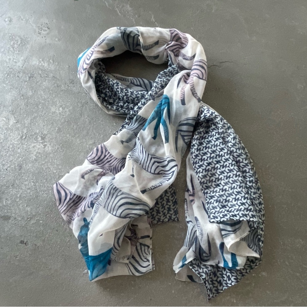 Lightweight Blue & Gray Zebra Patterned Women's Rectangular Scarf 35” x 73”